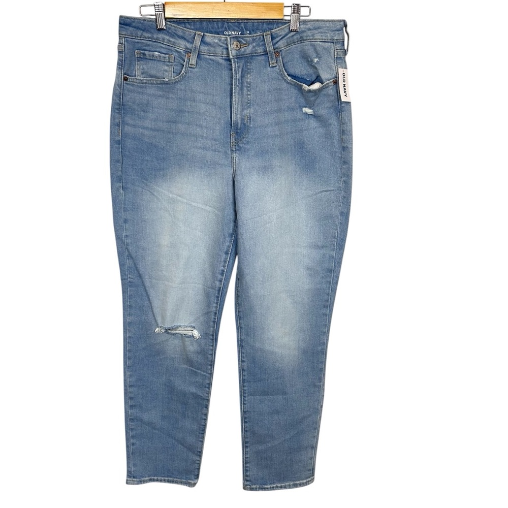 Old Navy O.G. Straight High Rise Jeans Size 12 Tall Light Wash Distressed NWT